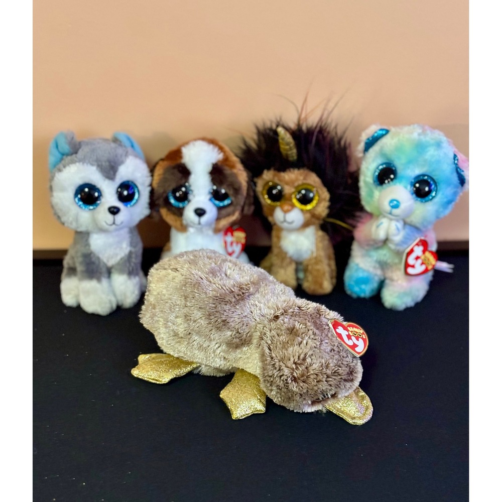 Ty Beanie Boos Plush Silk Lot 5 Husky Bear Lion Platypus Slush Duke Hope Ramsey